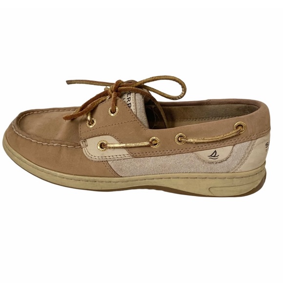 Sperry Tan Leather Sparkly Boat Shoes - Picture 5 of 11